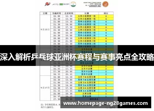 深入解析乒乓球亚洲杯赛程与赛事亮点全攻略 深入解析乒乓球亚洲杯赛程与赛事亮点全攻略